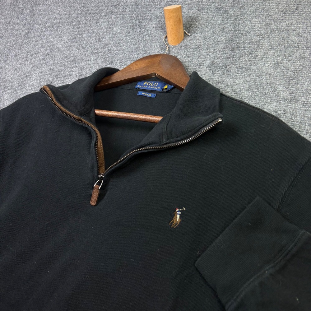 Polo Ralph Lauren Quarter Zip Pullover Mens XL Black Estate Rib Cotton Sweater